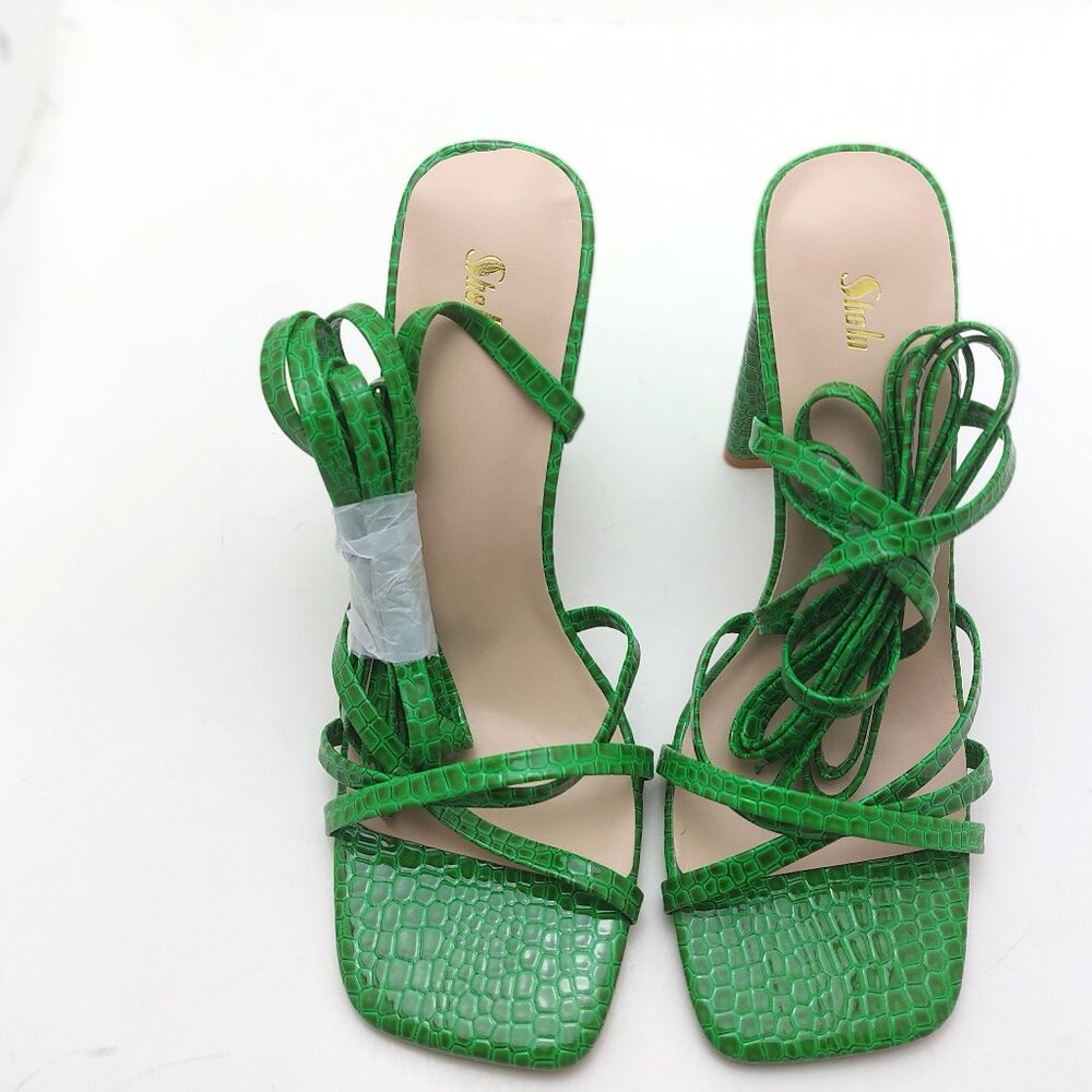 WOMEN'S SPIRAL GREEN HIGH STILETTO HEEL SANDALS
